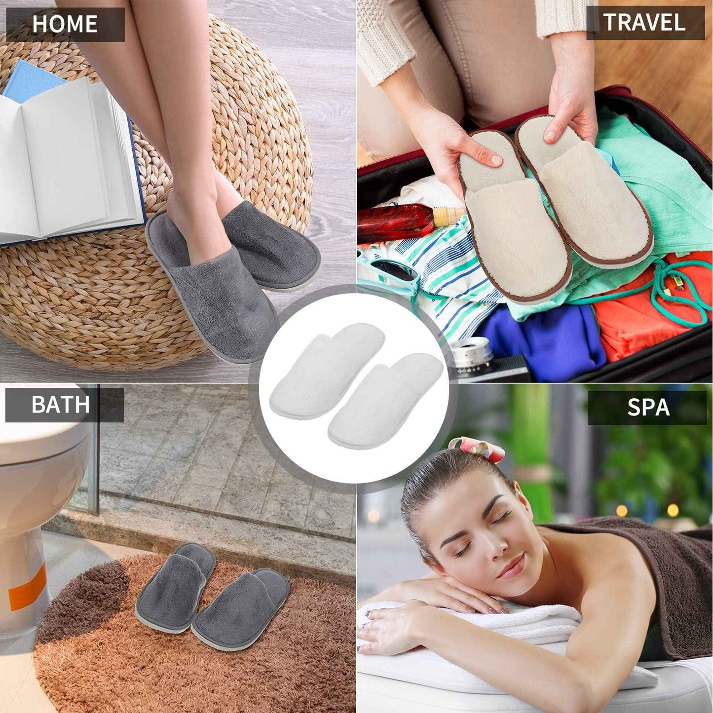 Tarpop 12 Pairs Disposable Slippers for Guests Bulk House Spa Slippers Fluffy Coral Fleece Indoor Hotel Shoes for Women Men Shoeless Home Hotel Bedroom Travel(White, Yellow, Grey)