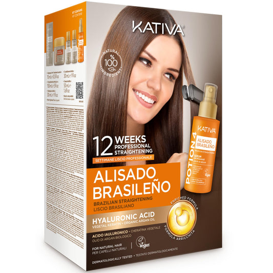 Brazilian Keratin Premium hair straightening treatment at home with Hyaluronic Acid and Premium Serum | Kit keratina para alisar el pelo | Kativa Keratin Premium