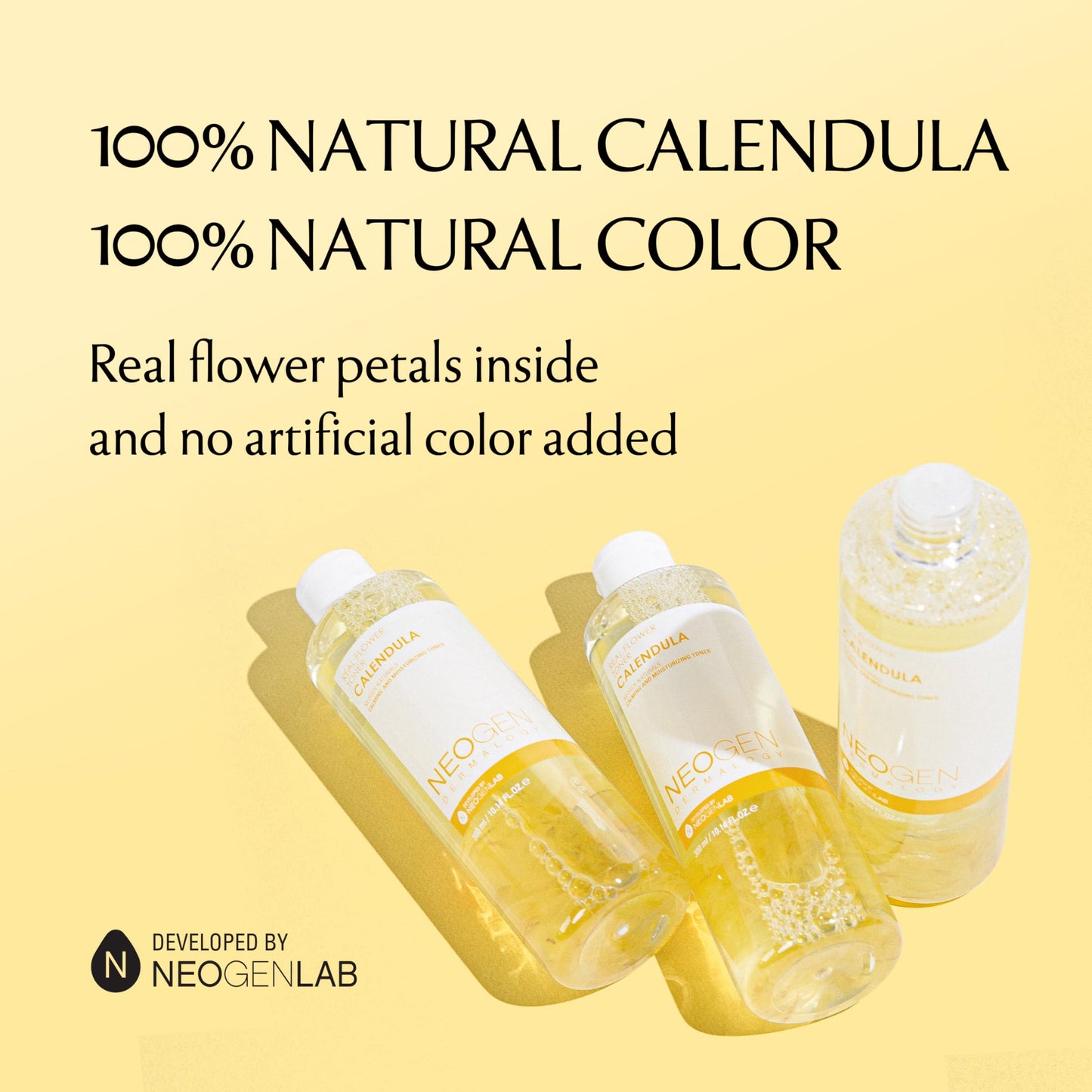 Neogen Real Flower Cleansing Water, Calendula, 9.9 Fl Oz (300ml) - Soothing Makeup Remover with Real Calendula Petals & Apple Mint & Centella Asiatica for Sensitive Skin - Korean Skin Care