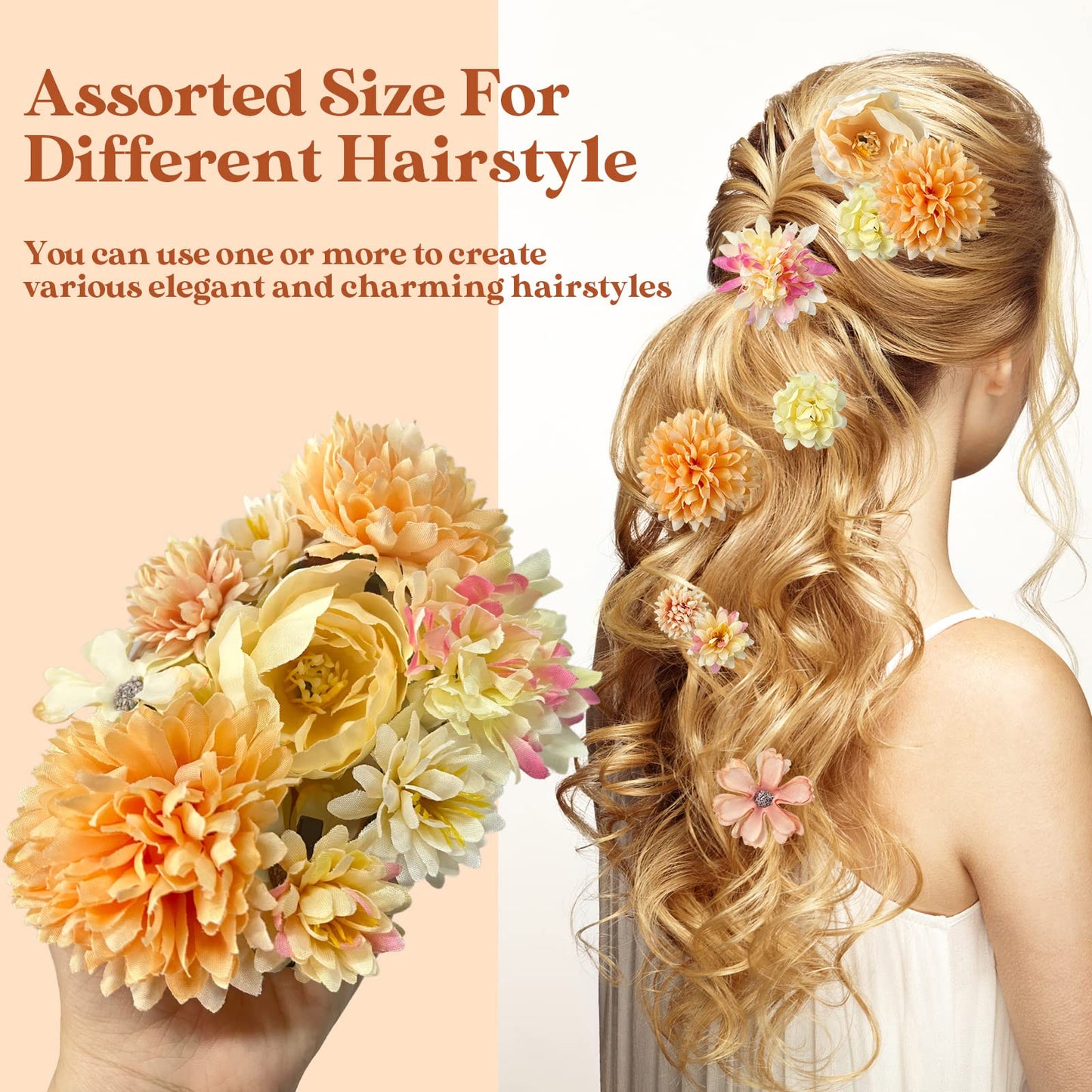 HFYZZ 21 Pack Flower Hair Clips Chiffon Rose Flower Hair Clips Bohemian Flower Hair Pins Bride Floral Hair Barrettes Brooch Pins for Wedding Beach Hair Accessorie(Beige)