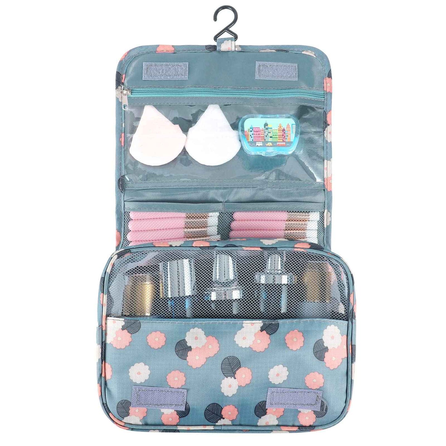 Pengxiaomei Toiletry Bag, Waterproof Hanging Cosmetic Bag Portable Travel Makeup Pouch Multifunction Handle Travel Toiletry Bag Organizer with Hook for Women Girls(Blue)