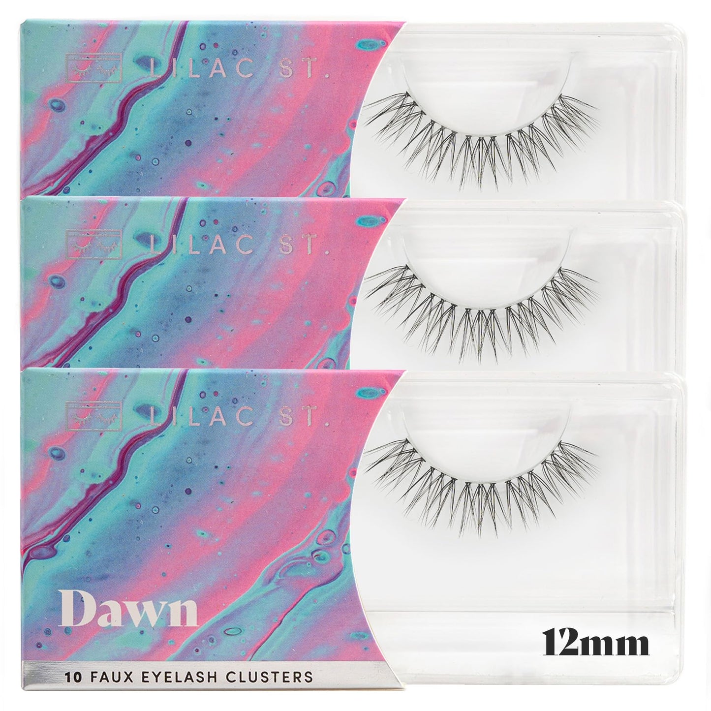 Lilac St - Dawn Natural Faux Eyelash Clusters (12mm, 3 Pack) - No "Makeup" Look - DIY Lash Extension Wisps - Lightweight & Lifelike - Lasts 10 Days - Cruelty Free, Vegan, Women Founded - 30 Lashes