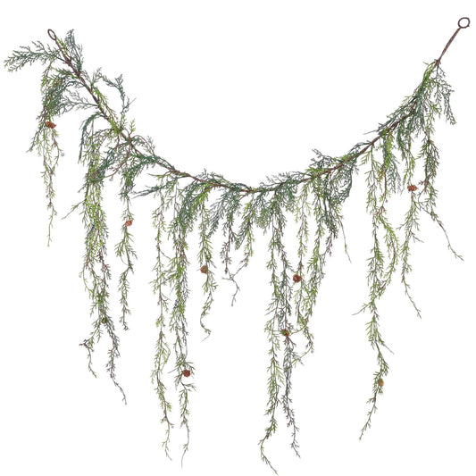 Vickerman 4' Long Weeping Cedar Artificial Christmas Garland, Unlit - Faux Cedar Christmas Garland - Indoor Seasonal Home Decor - Featuring Pine Cones