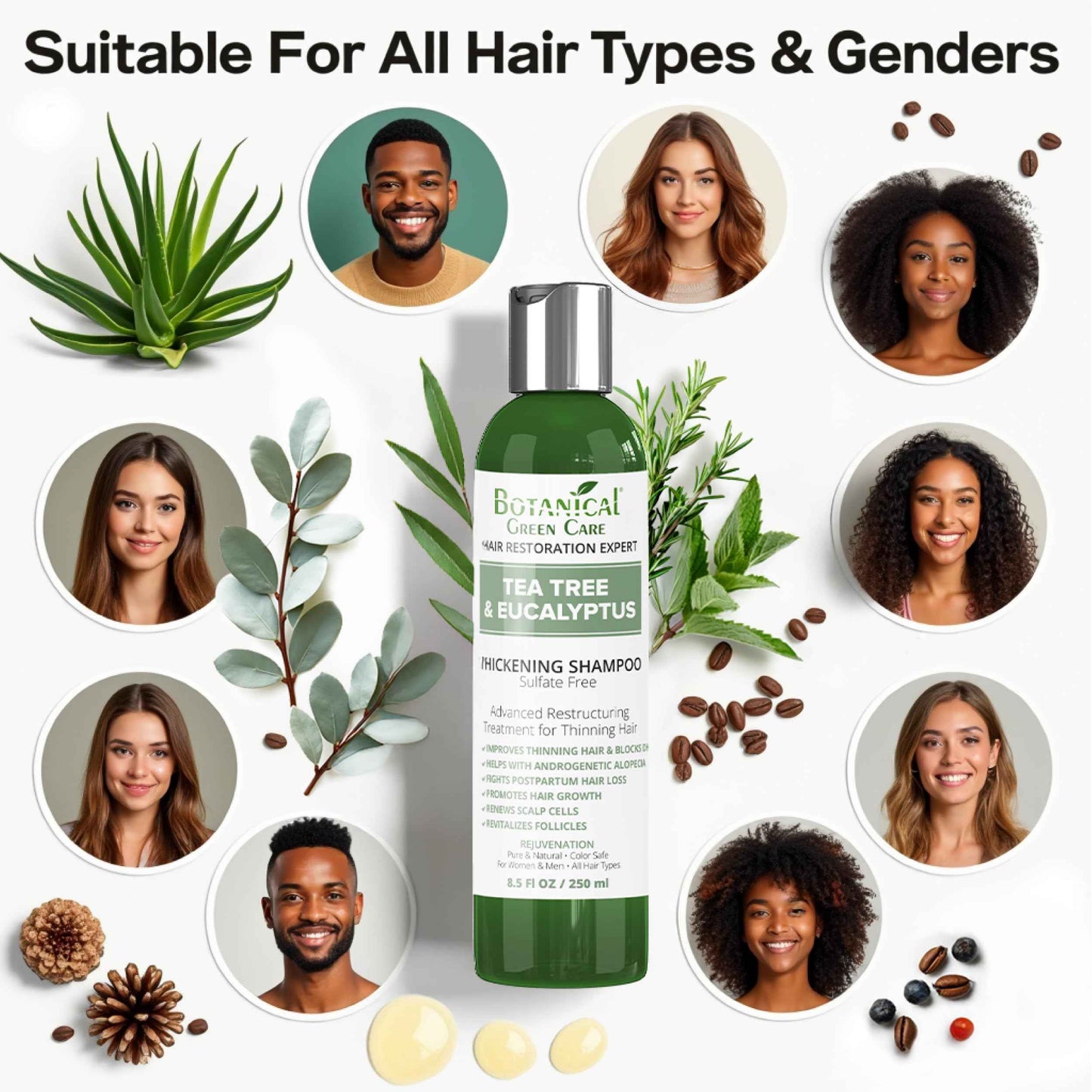 Tea Tree & Eucalyptus Shampoo for Hair Growth & Thinning Hair - Thickening, Sulfate-Free