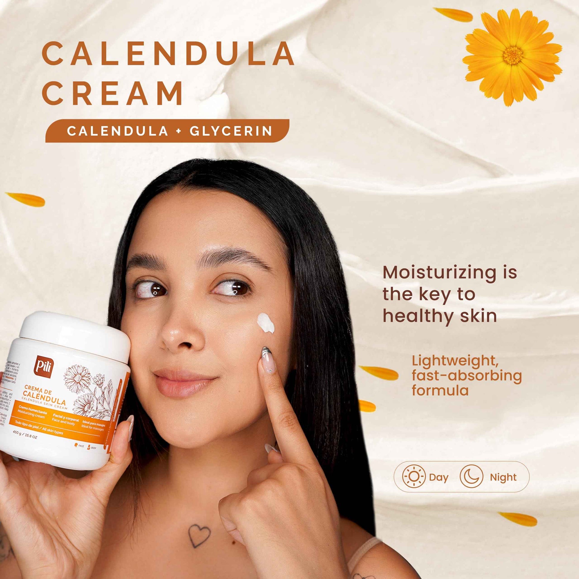 Pili Natural Calendula Cream - Moisturizing Cream for Rough, Dry, or Chapped Skin (15 oz)