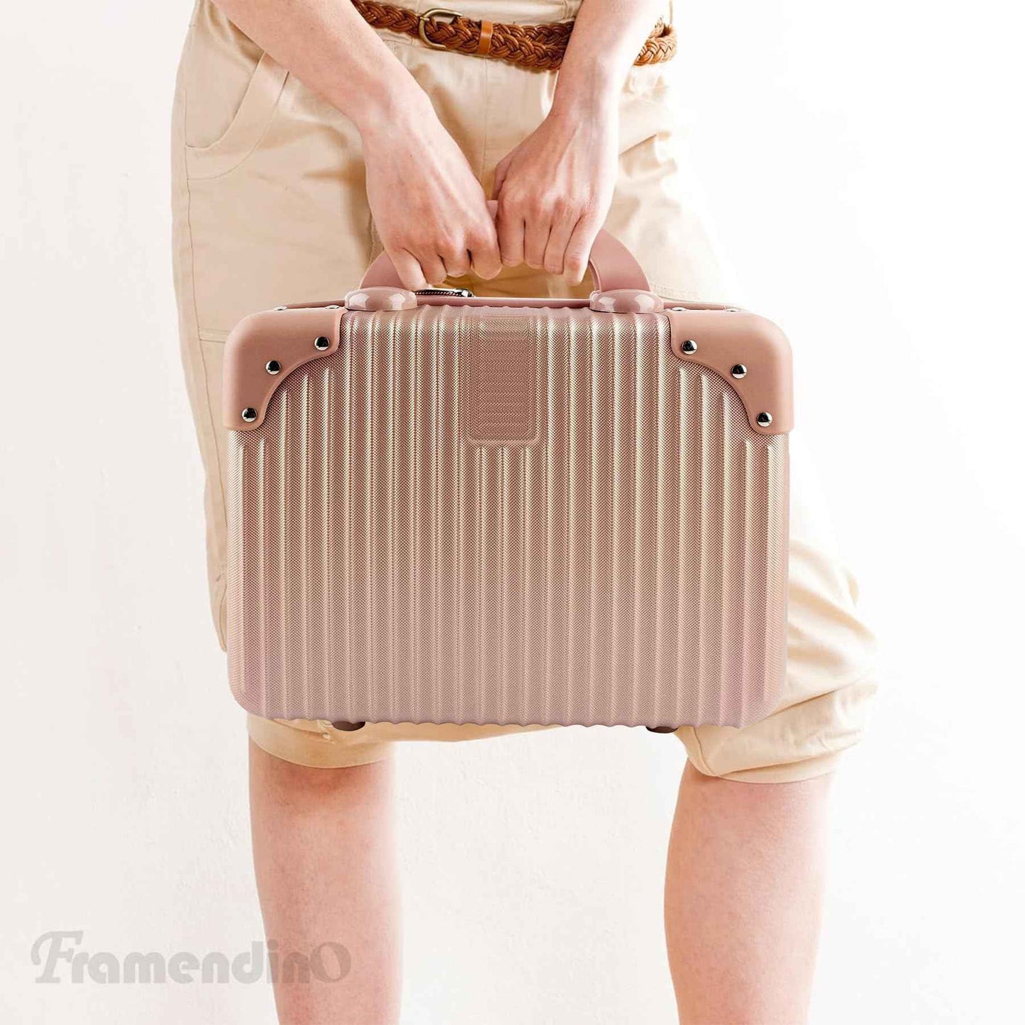 Framendino, Portable Hard Shell Cosmetic Suitcase Makeup Travel Case Rose Gold