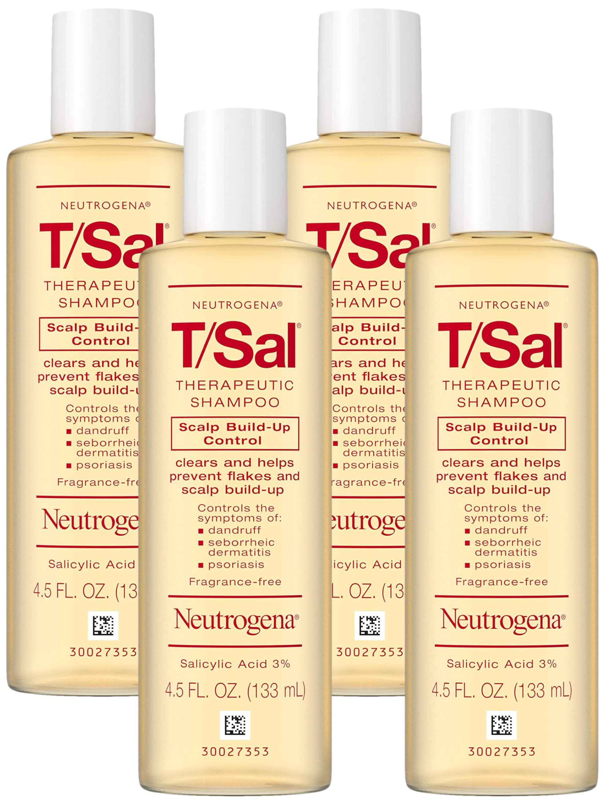 Neutrogena T/Sal Therapeutic Shampoo for Scalp Build-Up Control with Salicylic Acid, Scalp Treatment for Dandruff, Scalp Psoriasis & Seborrheic Dermatitis Relief, 4.5 fl. oz (Pack of 4)