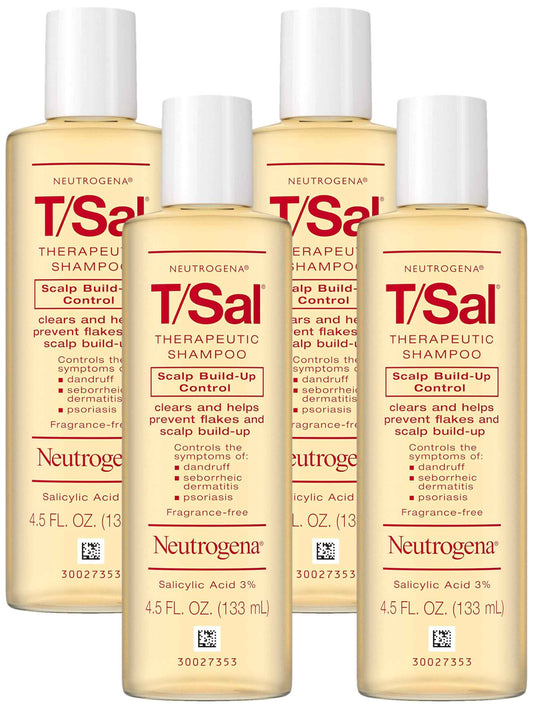 Neutrogena T/Sal Therapeutic Shampoo for Scalp Build-Up Control with Salicylic Acid, Scalp Treatment for Dandruff, Scalp Psoriasis & Seborrheic Dermatitis Relief, 4.5 fl. oz (Pack of 4)