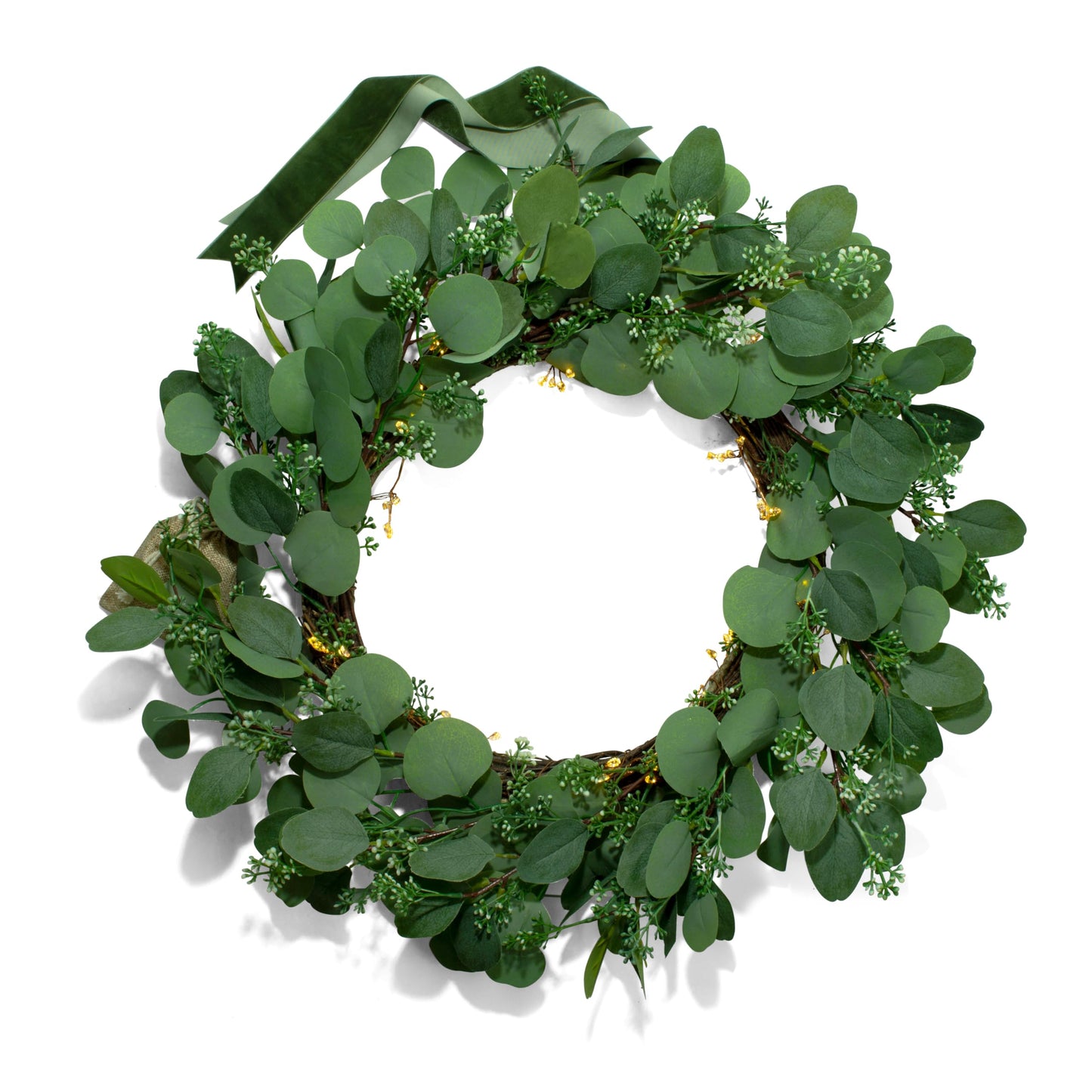 LampLust Eucalyptus Wreath for Front Door, 24 Inch Door Wreath with Lights, 80 LED Lights, Battery Operated, Timer Included, Christmas Wreaths, Farmhouse Wreath, Christmas Decorations Holiday Decor