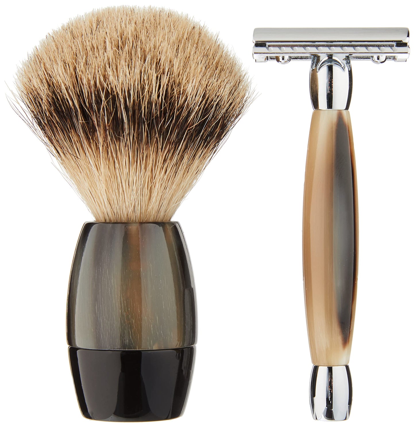 Merkur Merkur Razor Set 3-pieces (Razor 27 001, Brush, Stand), Bright Chrome, Cow Horn, 1 ct.