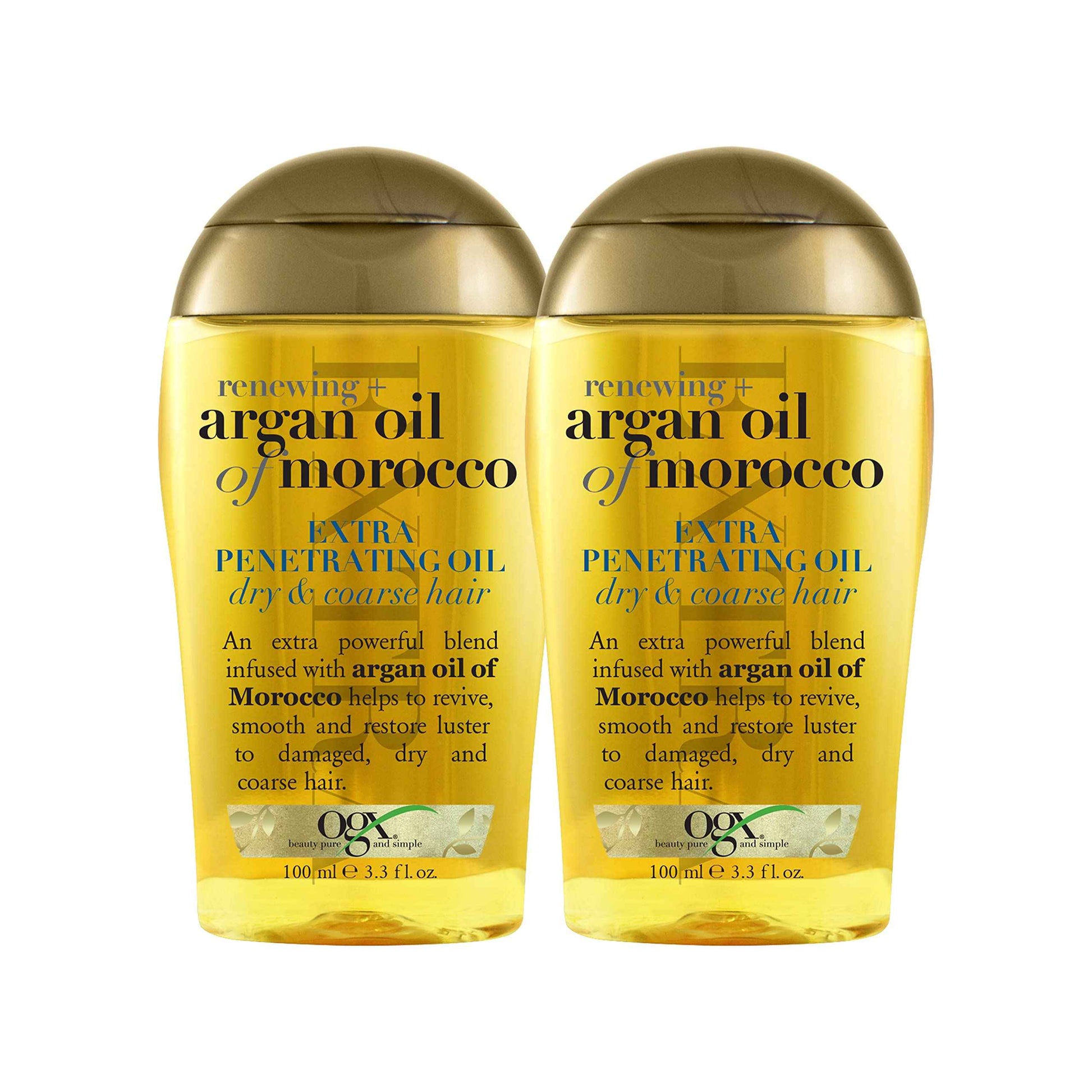 OGX Set of 2 Extra Strength Renewing + Argan Oil of Morocco Penetrating Hair Oil Treatment, Deep Moisturizing Serum for Dry, Damaged & Coarse Hair, Paraben-Free, Sulfated-Surfactants Free, 3.3 Fl Oz
