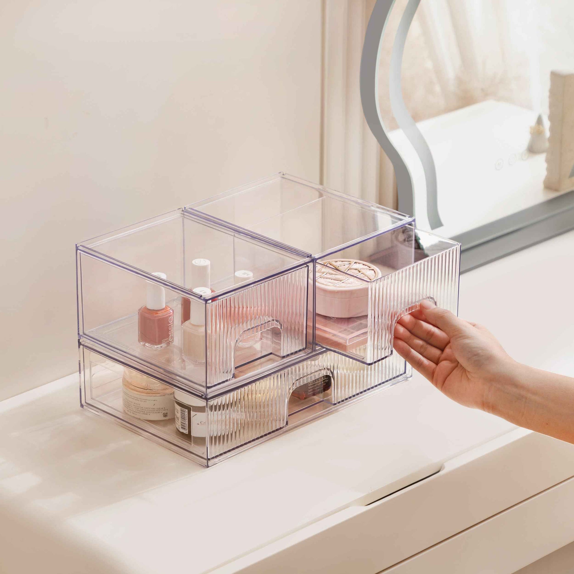 HBlife Stackable Clear Acrylic Storage Drawer Organizer - Set of 3 Makeup and Bathroom Storage Bins - Versatile for Vanity, Undersink, Kitchen, and Office Organization