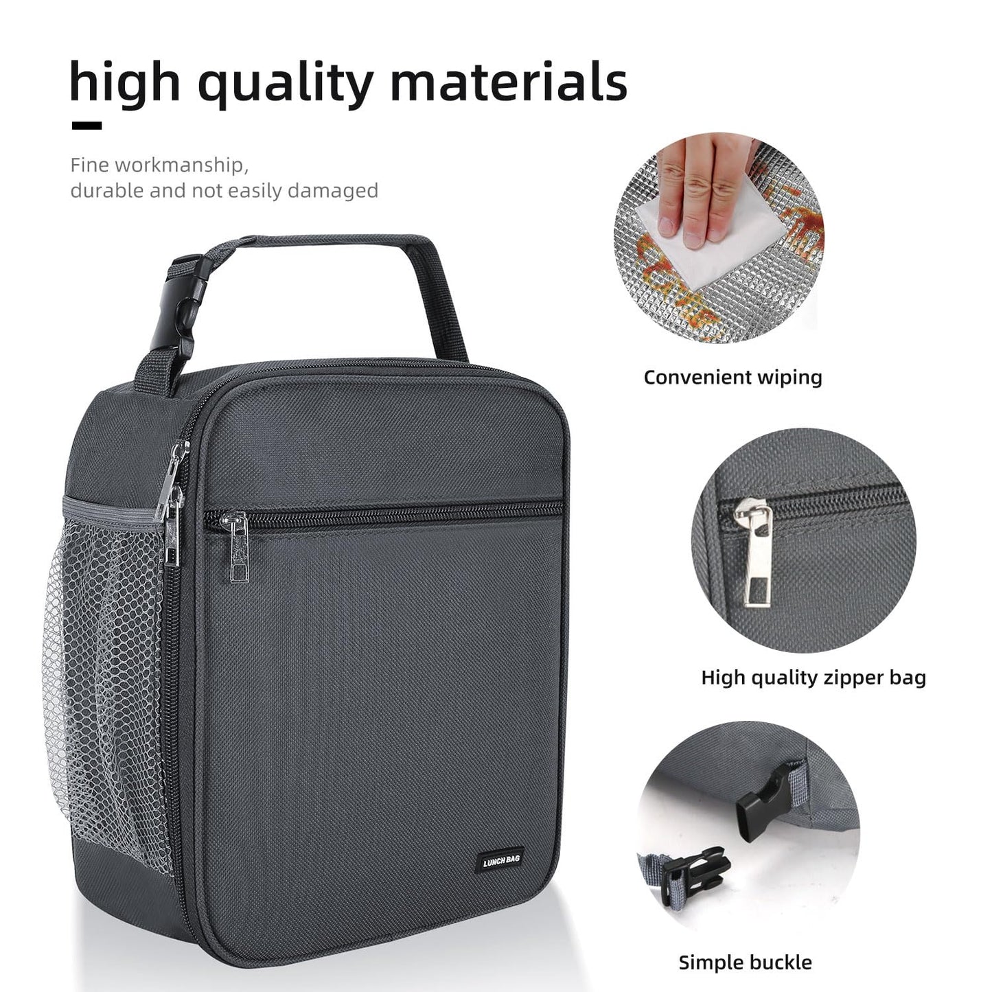 AYEANY Lunch box Lunch bag for men women Large capacity Lunchbox Reusable Lunch bags Insulated Lunch bag Lunch box cooler(Grey)