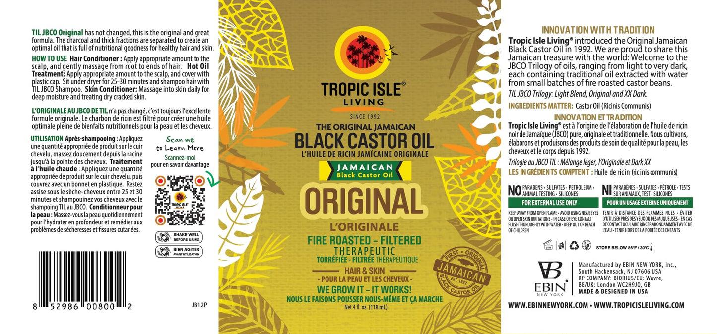 Tropic Isle Living Jamaican Black Castor Oil, 4oz - Pet Bottle | Rich in Vitamin E, Omega Fatty Acids & Minerals | For Hair Growth Oil, Skin Conditioning, Eyebrows & Eyelashes