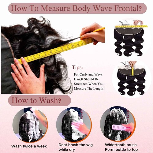 13x4 Lace Frontal Pre Plucked Free Part Body Wave 16 Inch Unprocessed Brazilian Human Hair 150% Density Ear to Ear HD Lace Frontal Natural Black