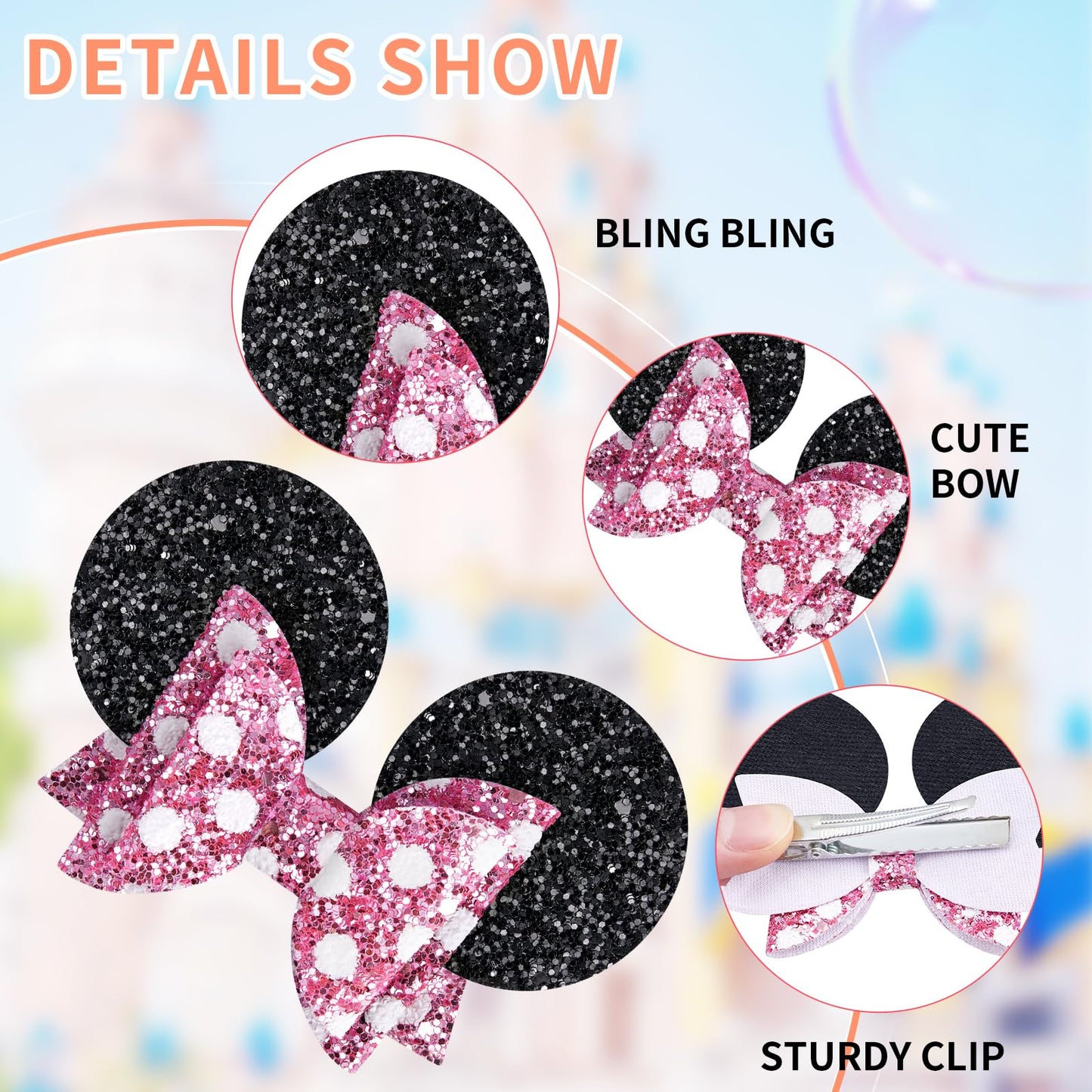Akkya Mouse Ear Scrunchies with Bow 2PCS Cute Mouse Ears Hair Accessories Birthday Bow Clip Park Trip Hair Accessory Essentials for Women Girls Kids Toddler