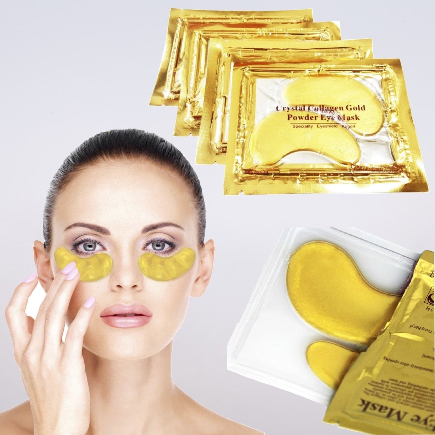 AICHUN BEAUTY 100 Pairs Crystal 24K Gold Powder Gel Collagen Eyes Masks Sheet Patch Anti Ageing Remove Bags Dark Circles & Puffiness Skin Care Anti Wrinkle Moisturising Hydrating