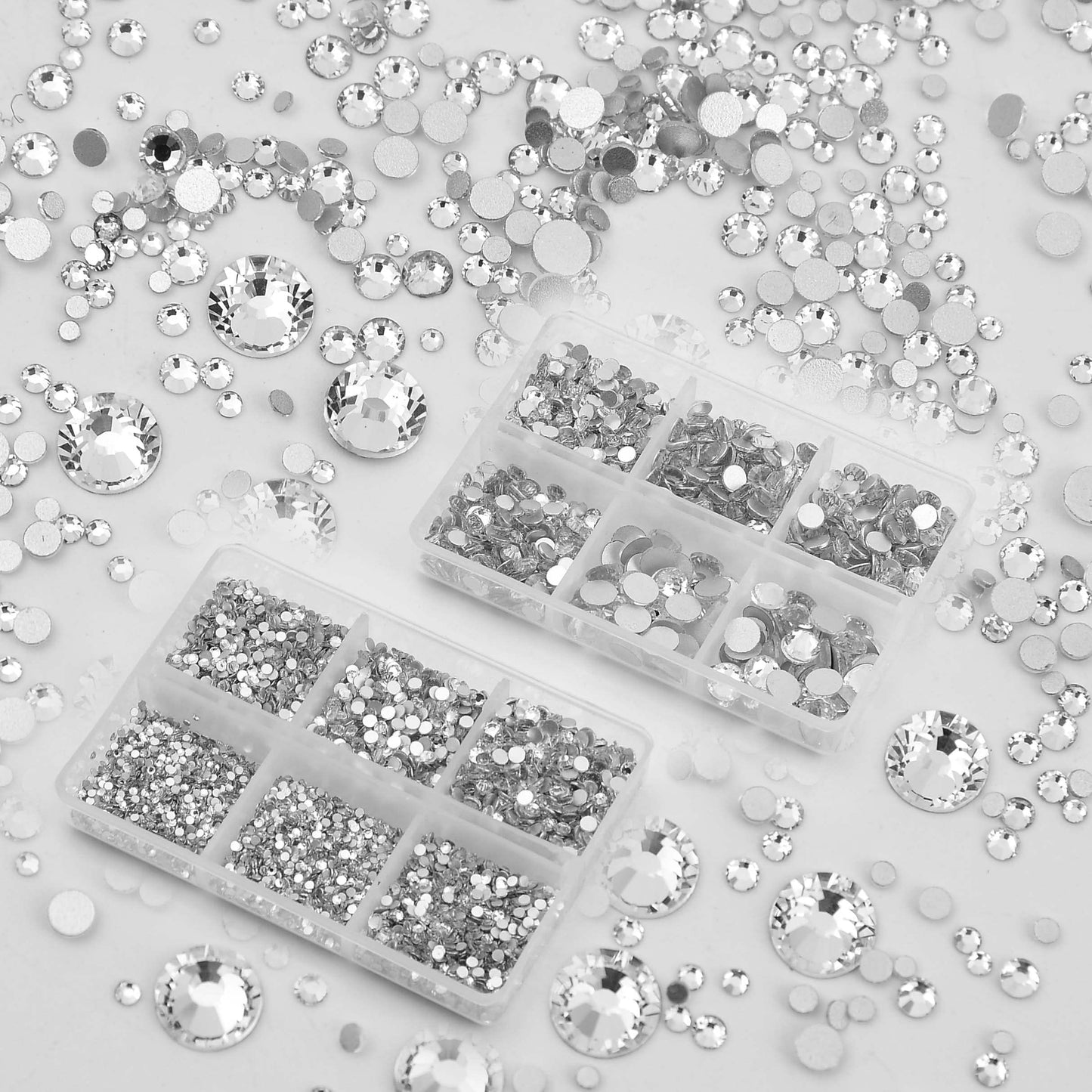 NCB 8000pcs Non Hotfix Rhinestones 10 Sizes Flatback Crystal Glass Rhinestones with Tweezers and Picking Pen for Nail Art Clothes Bags Phone Decorations Crafts DIY (001 Crystal Mix SS3-SS30)