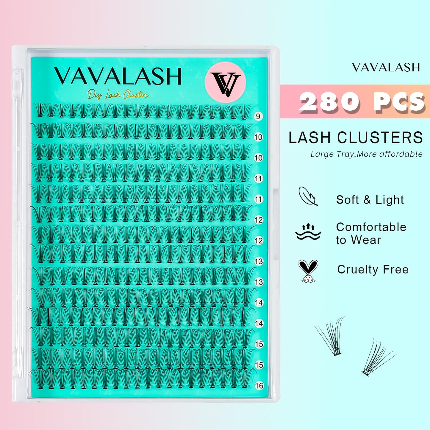 VAVALASH DIY Lash Extension Kit Individual Cluster Lashes Kit 10D 0.07-D-9-16mm Lash Clusters, Lash Bond and Seal, Lash Tweezer for DIY Eyelash Extension at Home（Kit-10D-0.07-D-9-16MIX）