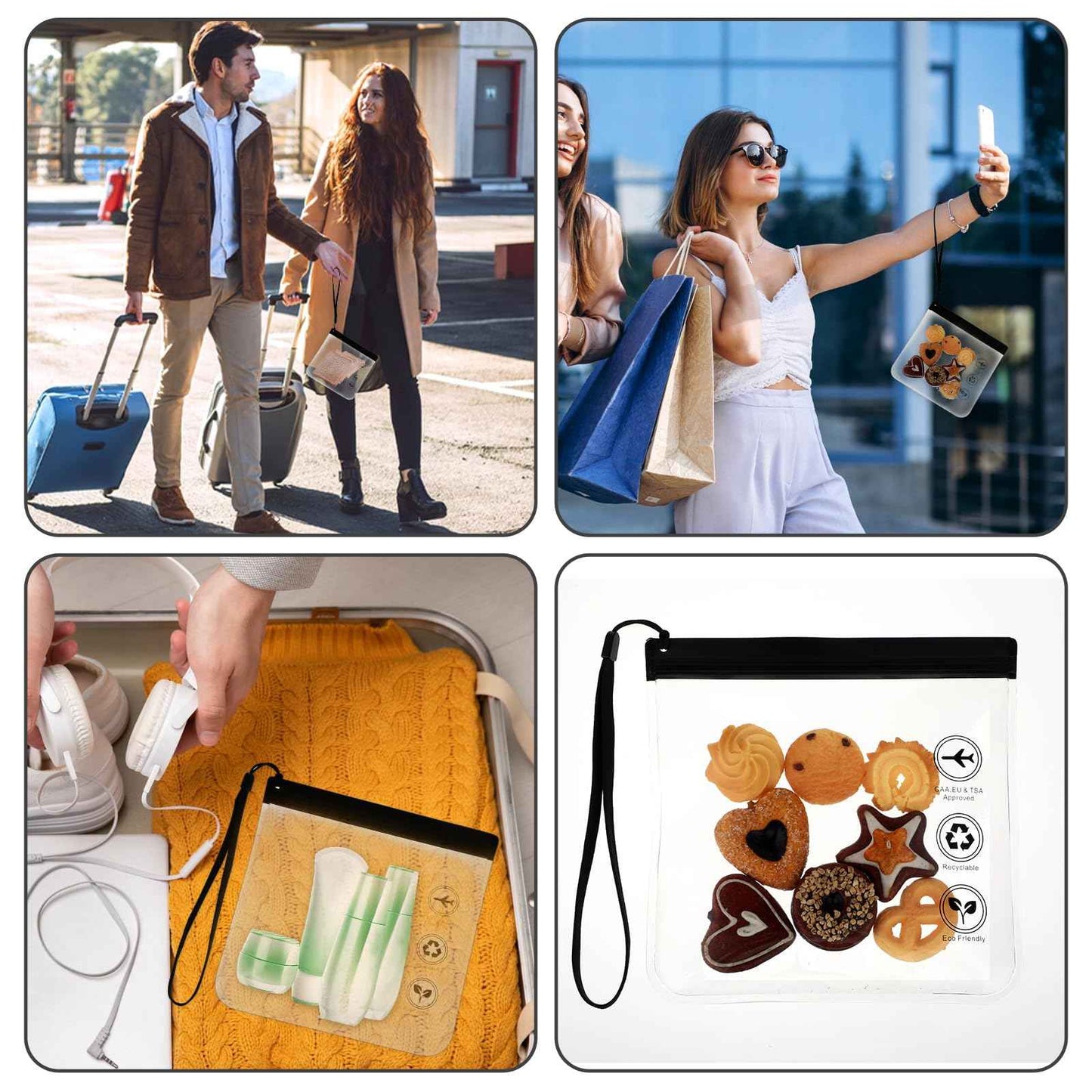 Amabro 2pcs Clear Travel Toiletry Bag - TSA Approved, Leak-Proof Airport Security Liquids Bags 20 x 20cm Toiletry Bag with Hanging Rope Portable Travel Accessories Holiday Essentials Makeup Bags