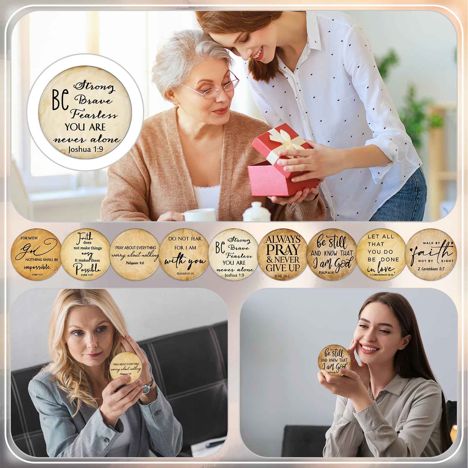 GlikCeil 72 Pcs Christmas Christian Compact Mirrors for Women Retro Inspirational Bible Verse Pocket Makeup Mirrors Religious Employee Appreciation Gift for Friendgiving Coworker Church Party Favor