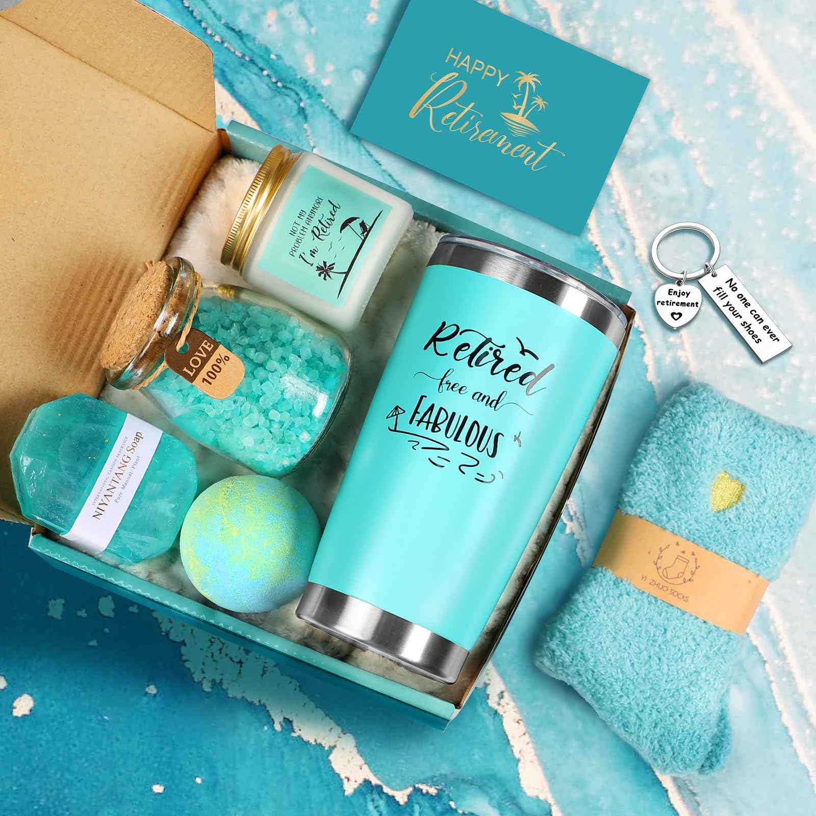 Retirement Gifts for Woman 2025, Happy Cool Retirement Gifts for Women Coworker, Teacher, Boss, Nurse, Friends, Mom, Retirees, Retired Free and Fabulous Funny Retirement Spa Gifts Basket, 8 pcs