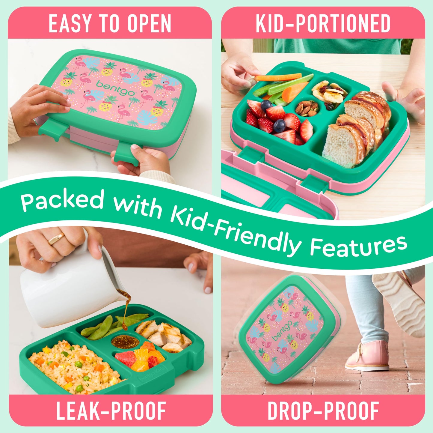 Bentgo Kids Prints Leak-Proof, 5-Compartment Bento-Style Kids Lunch Box - Ideal Portion Sizes for Ages 3-7, Durable, Drop-Proof, Dishwasher Safe, & Made with BPA-Free Materials (Tropical)