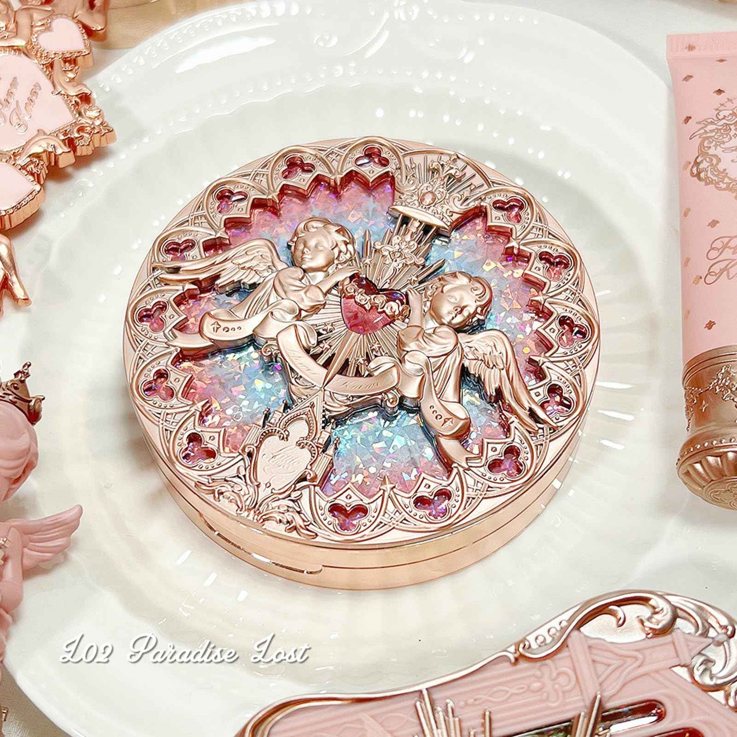 Flower Knows Little Angel Embossed Highlighter - Moonlight White Highlighter Powder,Long-Lasting Moonlight Glow,Creamy White&Subtle Warm Shimmer,Velvet & Weightless Finish(L03 Chanting Anthem)