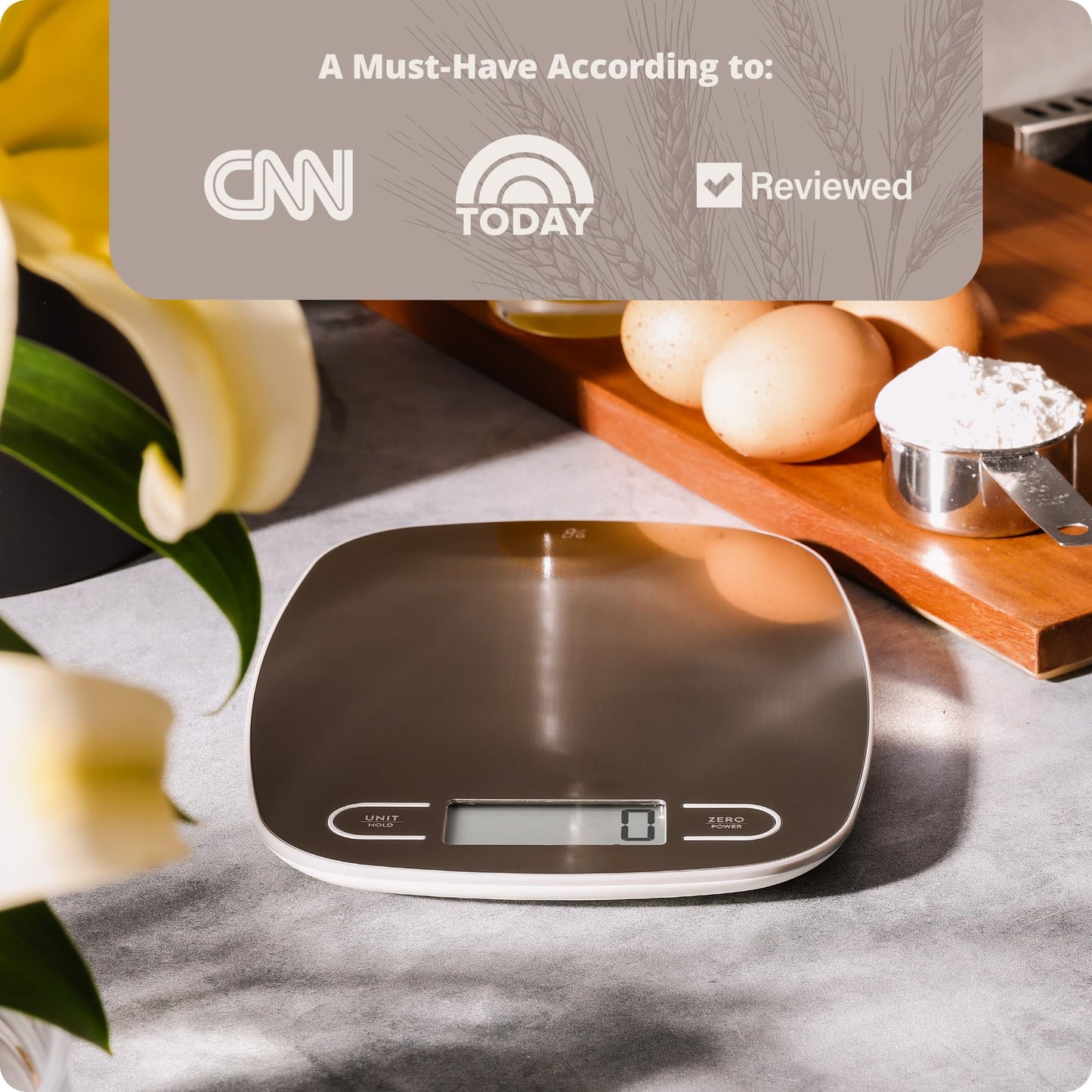 Greater Goods Digital Kitchen Scale - Cooking, Baking, Meal and Food Prep Scale, Weighs in Grams, Pounds and Ounces, Stainless Steel