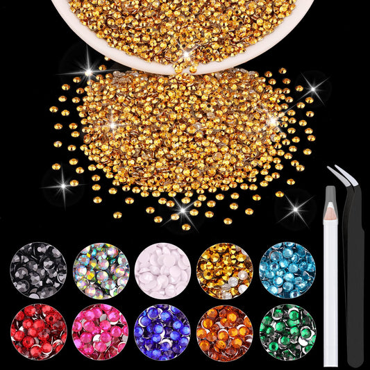 5000PCS 2mm Resin Rhinestones in Bulk (Gold), Bedazzling Flatback Crystals for Crafts DIY Nail Decoration, Gems Charms for Tumbler Shoes Clothing Fabric with Pickup Pen and Tweezers