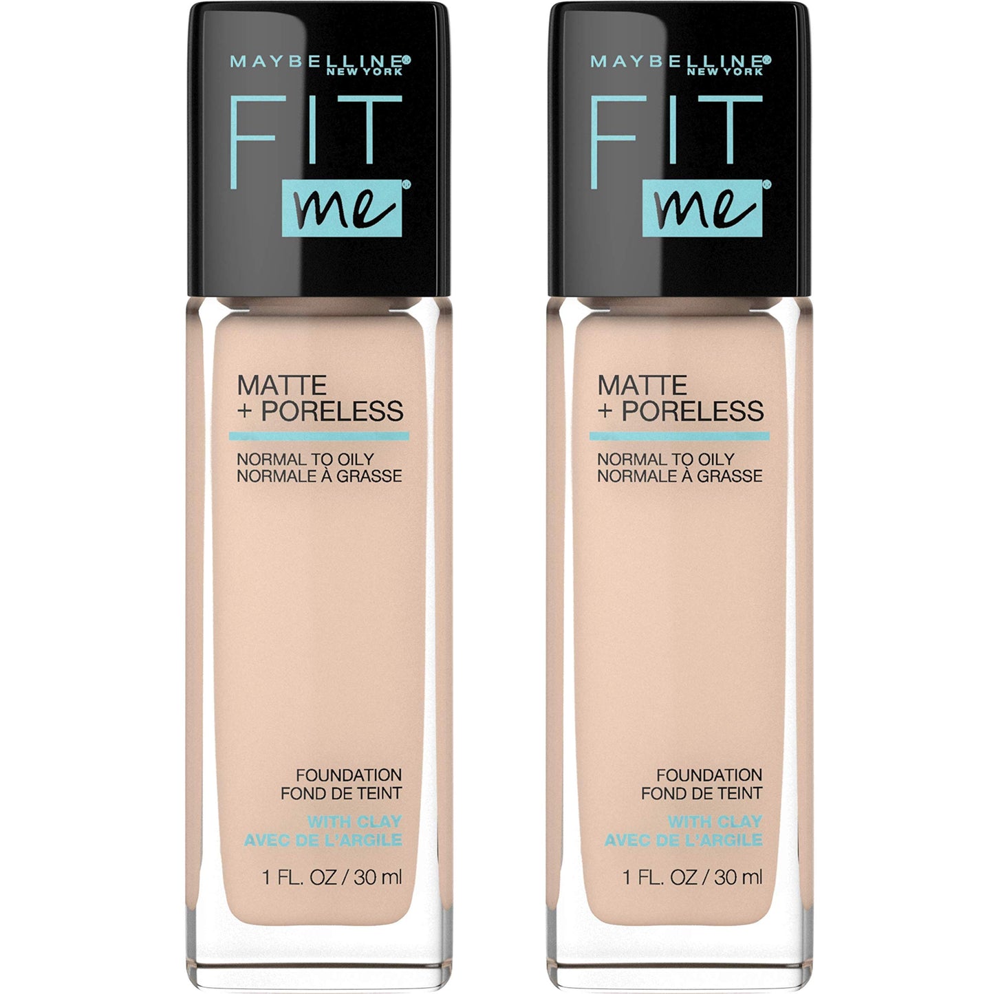 Maybelline Fit Me Matte + Poreless Liquid Foundation Makeup, Classic Ivory, 2 COUNT Oil-Free Foundation