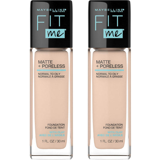 Maybelline Fit Me Matte + Poreless Liquid Foundation Makeup, Classic Ivory, 2 COUNT Oil-Free Foundation