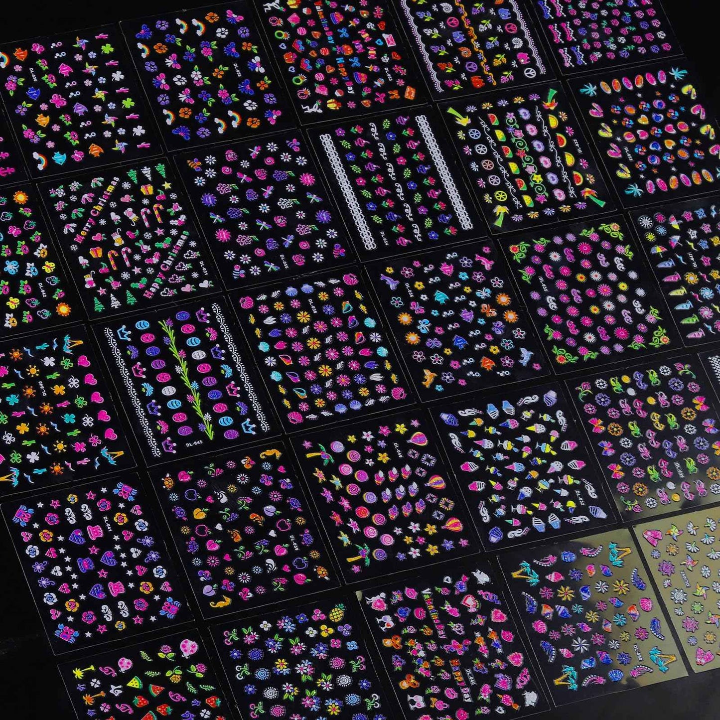 FANDAMEI Nail Stickers for Girls, 30 Sheets Cute Kids Nail Stickers for Nail Art, 3D Self-Adhesive Glitter Floral Fruit Heart Decals for Women, Little Girl Nail Decals for Design