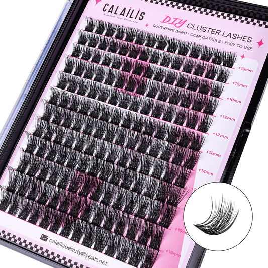 Lash Clusters, CALAILIS Cluster Lashes 168Pcs D Curl Eyelash Clusters DIY Lash Extensions Reusable Wispy Individual Lashes Super Thin Band and Soft Cluster Eyelash Extensions (716, D-10-16MIX)