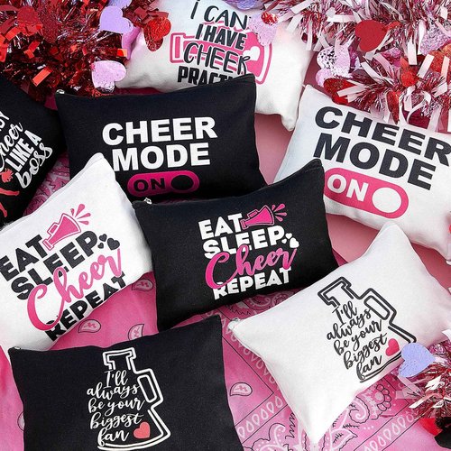 18 Pieces Cosmetic Cheer Bag Cheerleader Gifts Canvas Cheer Makeup Case Portable Travel Cheerleading Bag Toiletry Zipper Pouch for Teen Girls Women Teammates, 2 Colors