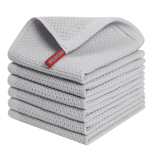 Kitinjoy 100% Cotton Kitchen Dish Cloths, 6 Pack Waffle Weave Ultra Soft Absorbent Dish Towels for Drying Dishes Quick Drying Kitchen Towels Dish Rags, 12 X 12 Inches, Light Grey