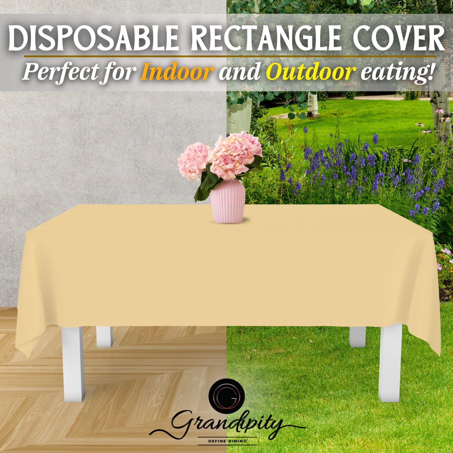 Grandipity Ivory 12 Pack Premium Disposable Plastic Tablecloth 54 Inch. x 108 Inch. Decorative Rectangle Table Cover