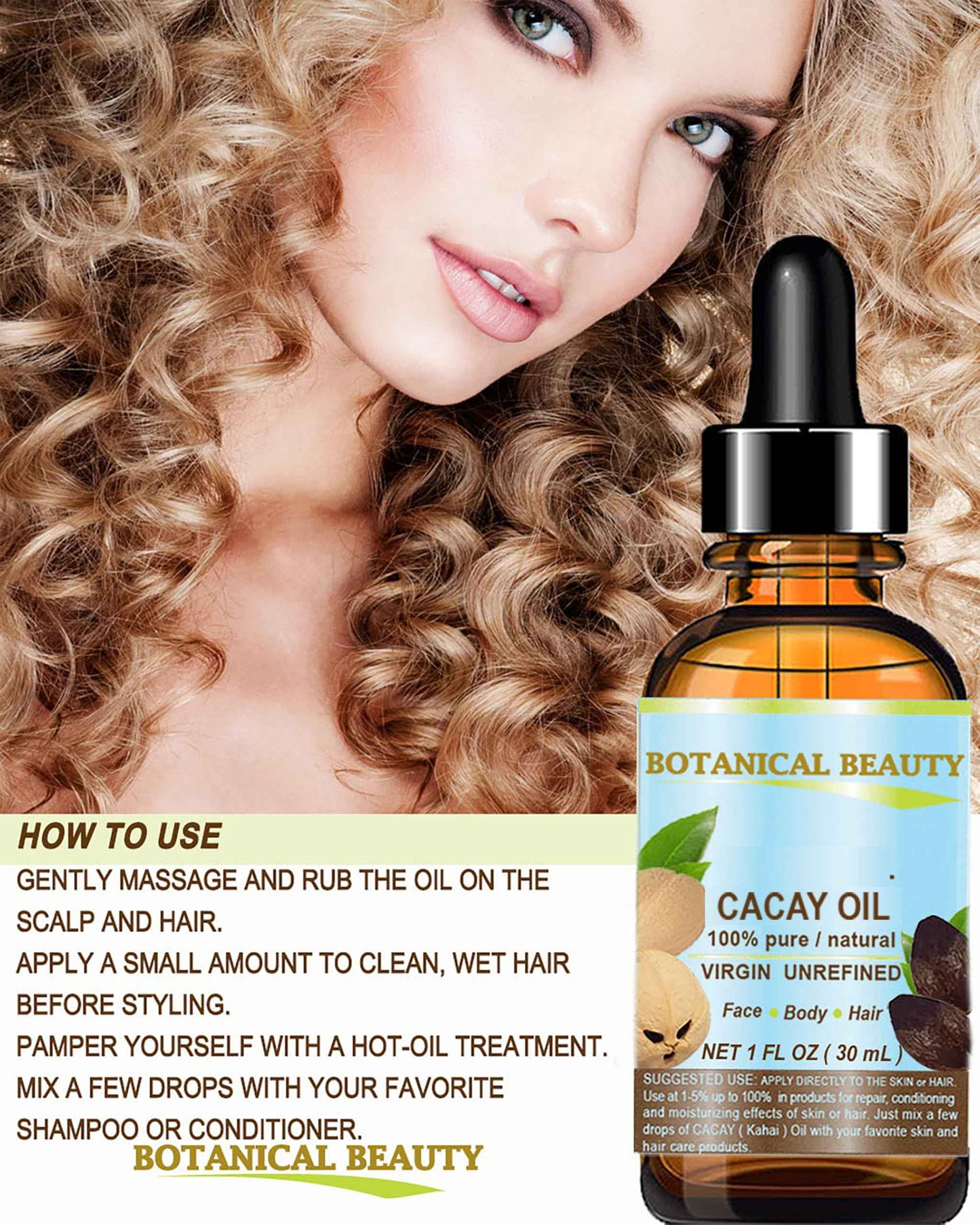 Botanical Beauty CACAY OIL 100% Pure Natural Virgin Unrefined Cold-pressed carrier oil WILD GROW 1 Fl oz 30 ml For Face, Skin, Body, Hair. Anti Wrinkle Face Oil Natural Retinol Vitamin A, Vitamin E