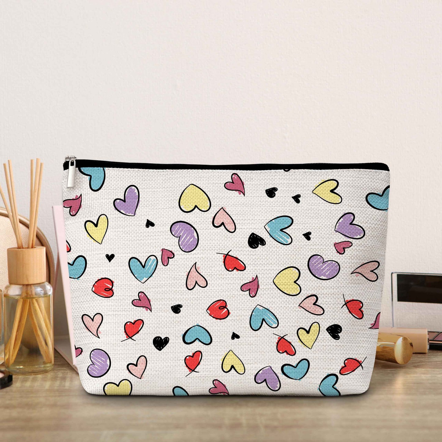 GREOXG Heart Makeup Bag, Small Travel Cosmetic Bag with Zipper, Cute Makeup Pouch Gift Ideas for Women Teen Girls Friends Mom Sisters Teacher Birthday Christmas Wedding Graduation-E23