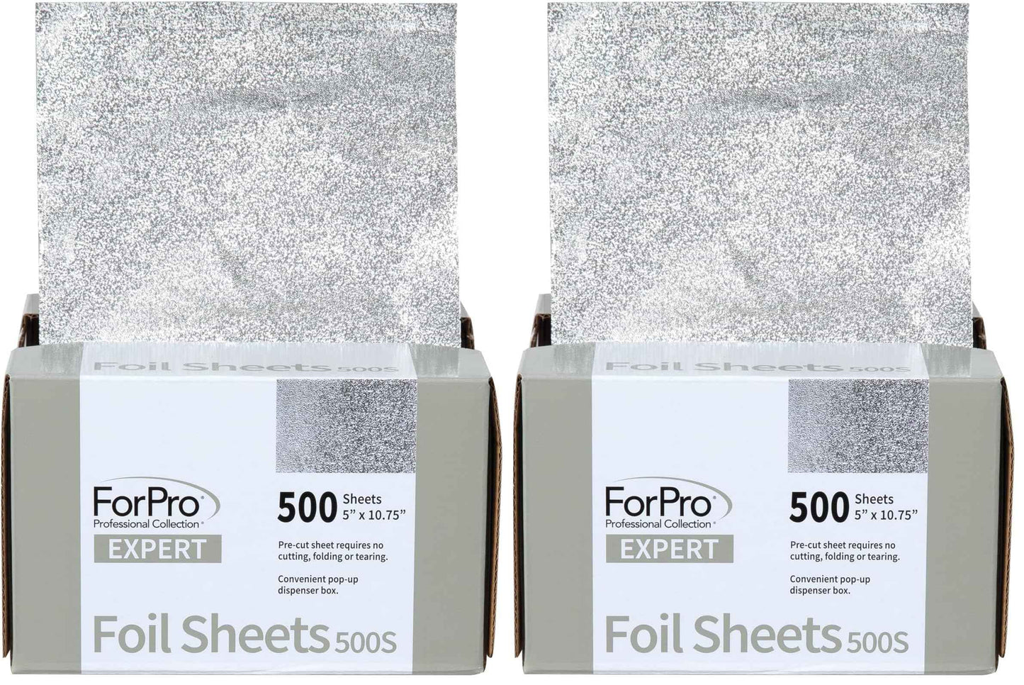 ForPro Expert Embossed Aluminum Foil Sheets 500S, Pop-Up Foil Dispenser, Hair & Food Safe, 5' W x 10.75' L, Pack of 2 (500-Count)