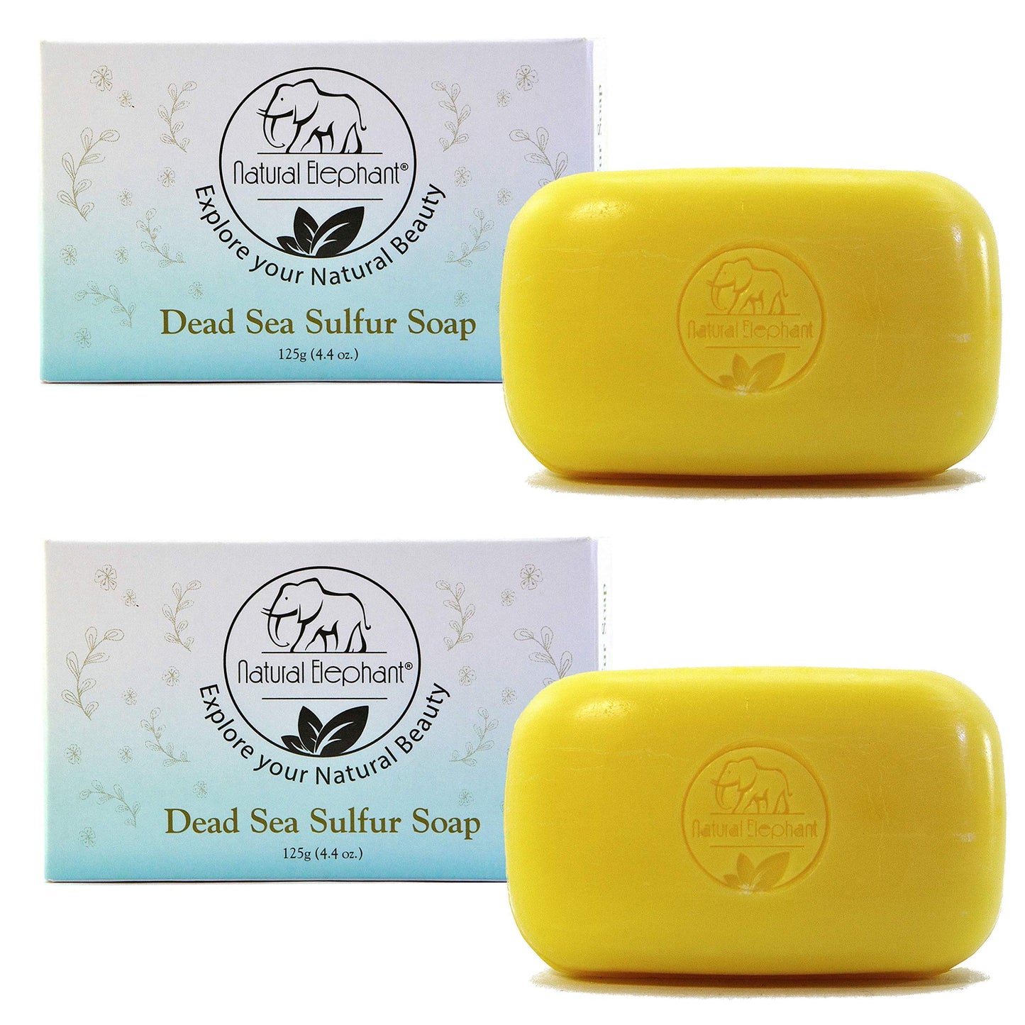 Natural Elephant Dead Sea Sulfur Soap 4.4 oz with Dead Sea Salt, Aloe Vera, Sulphur Face and Body Cleanser Bar for All Skin Types (2 Pack (2 4.4 Ounce Bars))