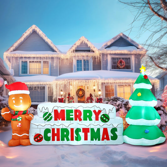 Joiedomi 10 FT Christmas Inflatable Gingerbread Man & Christmas Tree, Holiday Inflatable Outdoor Decoration with Build-in LEDs Blow Up for Xmas, Party Indoor, Outdoor, Yard, Garden, Lawn Décor