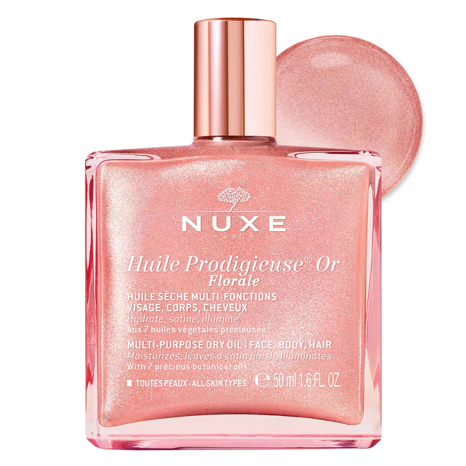 Nuxe Huile Prodigieuse Floral Shimmering Multi Purpose Dry Oil for Face Body. Luxurious Radiant Glow and Hydration, 1.6 Fl Oz
