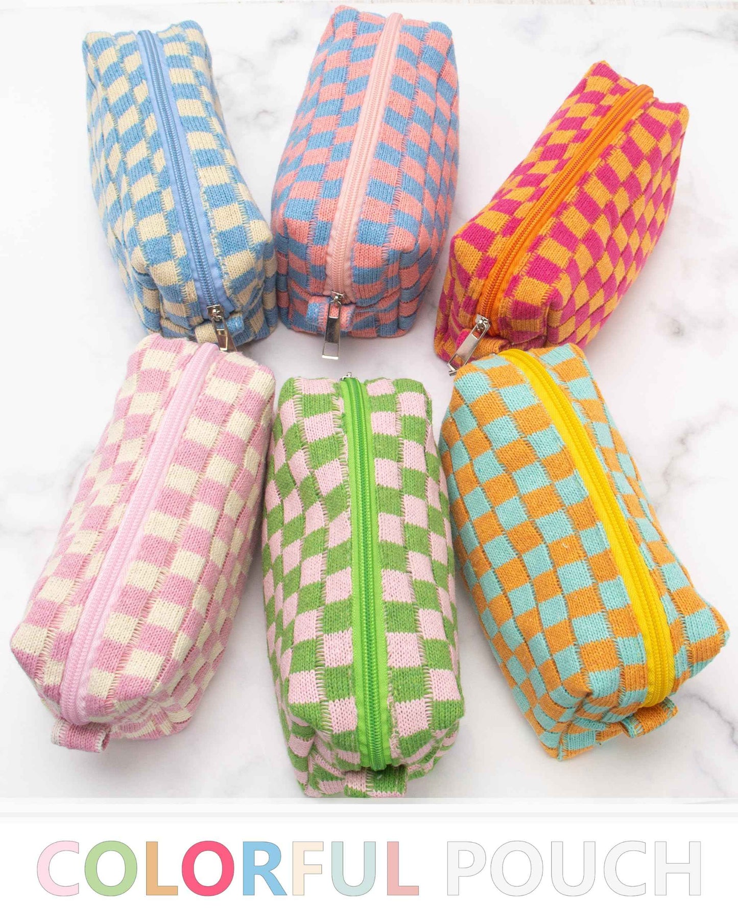 PAZIMIIK Checkered Makeup Bag for Purse Portable Zipper Make Up Pouch Small Cosmetic Case for Travel Accessories Pink Green