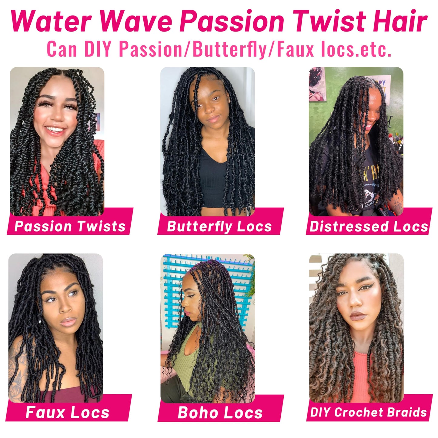 Dorsanee Passion Twist Hair 22 Inch 7 Packs Water Wave Crochet Hair Long Bohemian Curly Braiding Hair for Butterfly Locs, Faux Locs, Boho Style Spring Twist Crochet Braids (1B#)