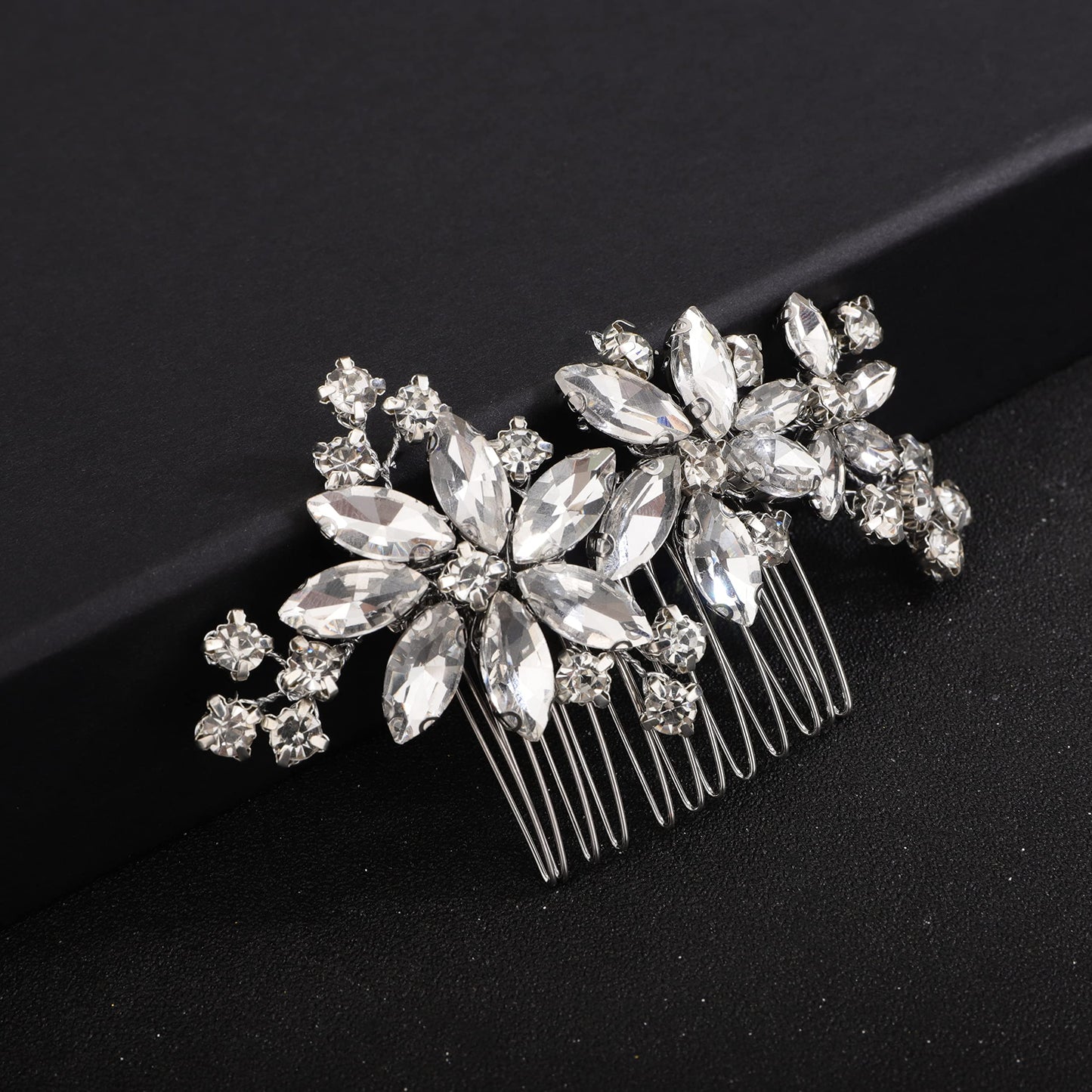 BERYUAN Clear Flower Crystal Rhinestone Teardrop Hair Comb Rhinestone Wedding Hair Accessory for Bride Bridesmaid Prom Hair Pieces Crystal Rhinestone Hair Accessories for Weddding Women and Gilrs