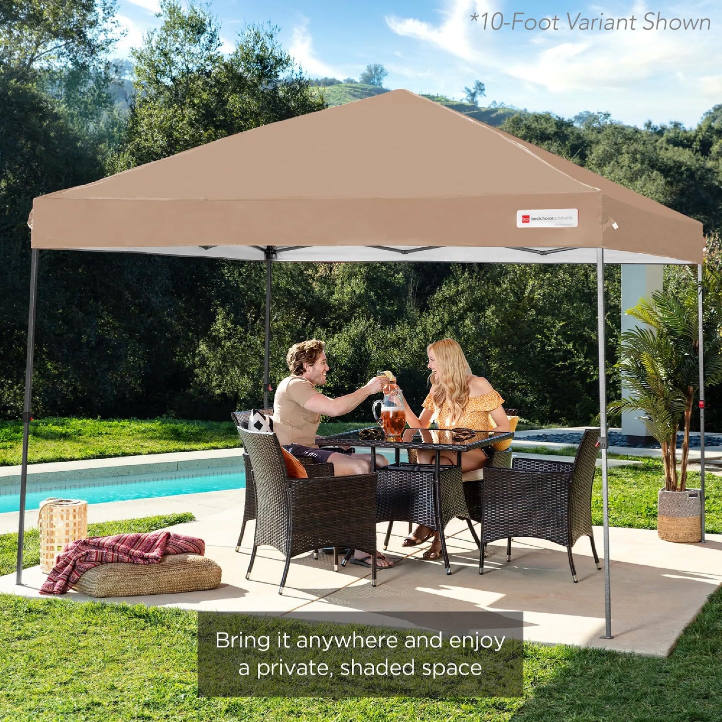 Best Choice Products 8x8ft 1-Person Setup Pop Up Canopy Tent Instant Portable Shelter w/ 1-Button Push, Case, 4 Weight Bags - Tan