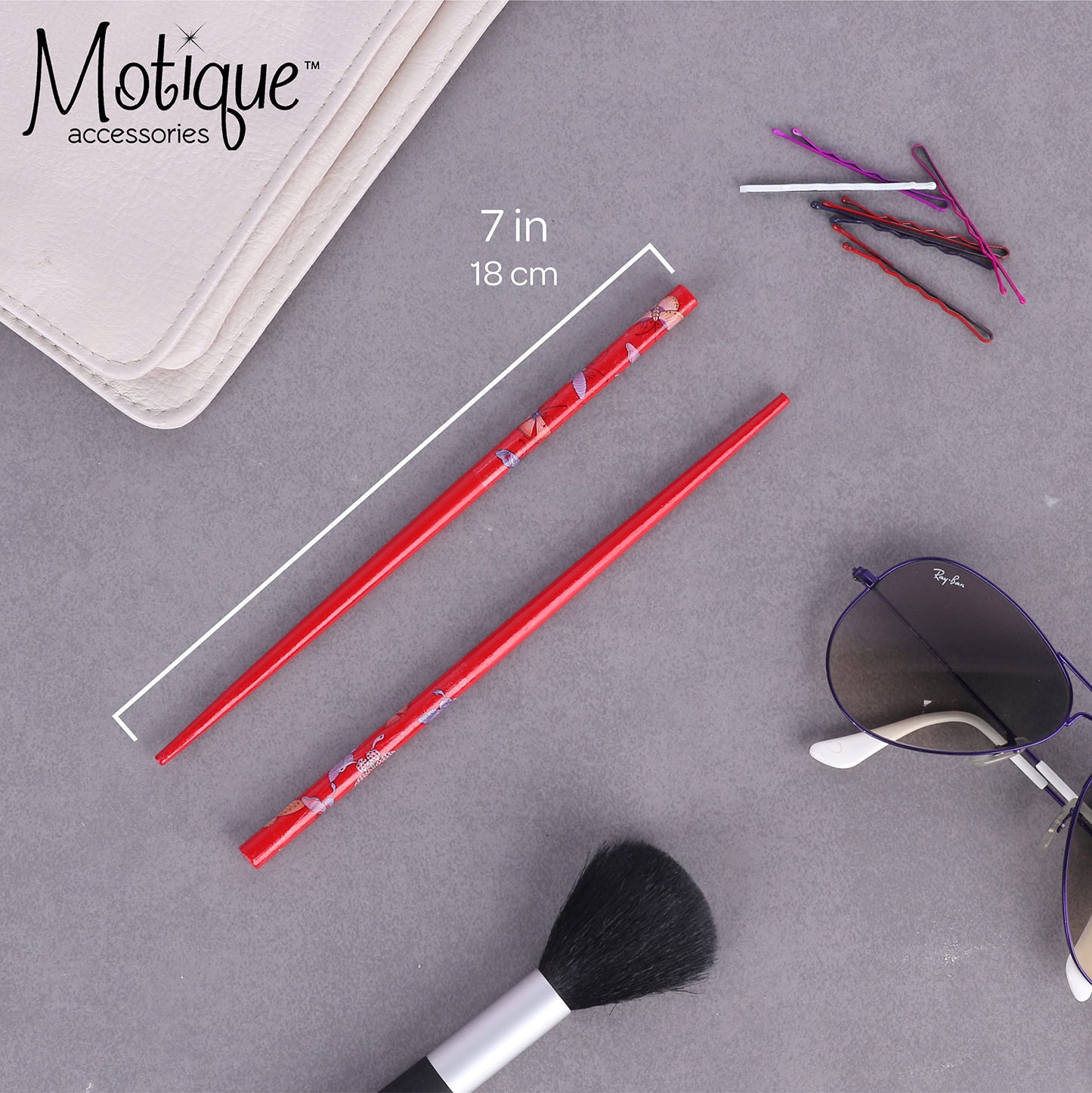 Set of 4 Hair Sticks Hair Chopsticks with Butterflies for Women - Red and Purple