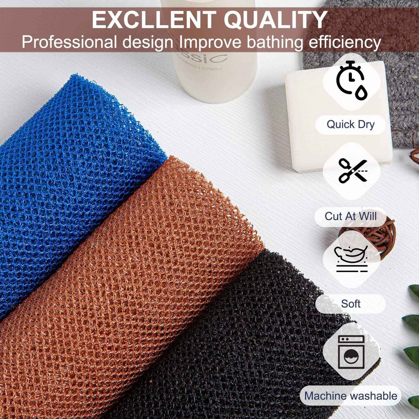 TUZIER African Net Sponge 3 Pieces African Exfoliating Net African Bath Sponge Scrubbing Rag Net African Wash Shower Long Net Body Scrubber