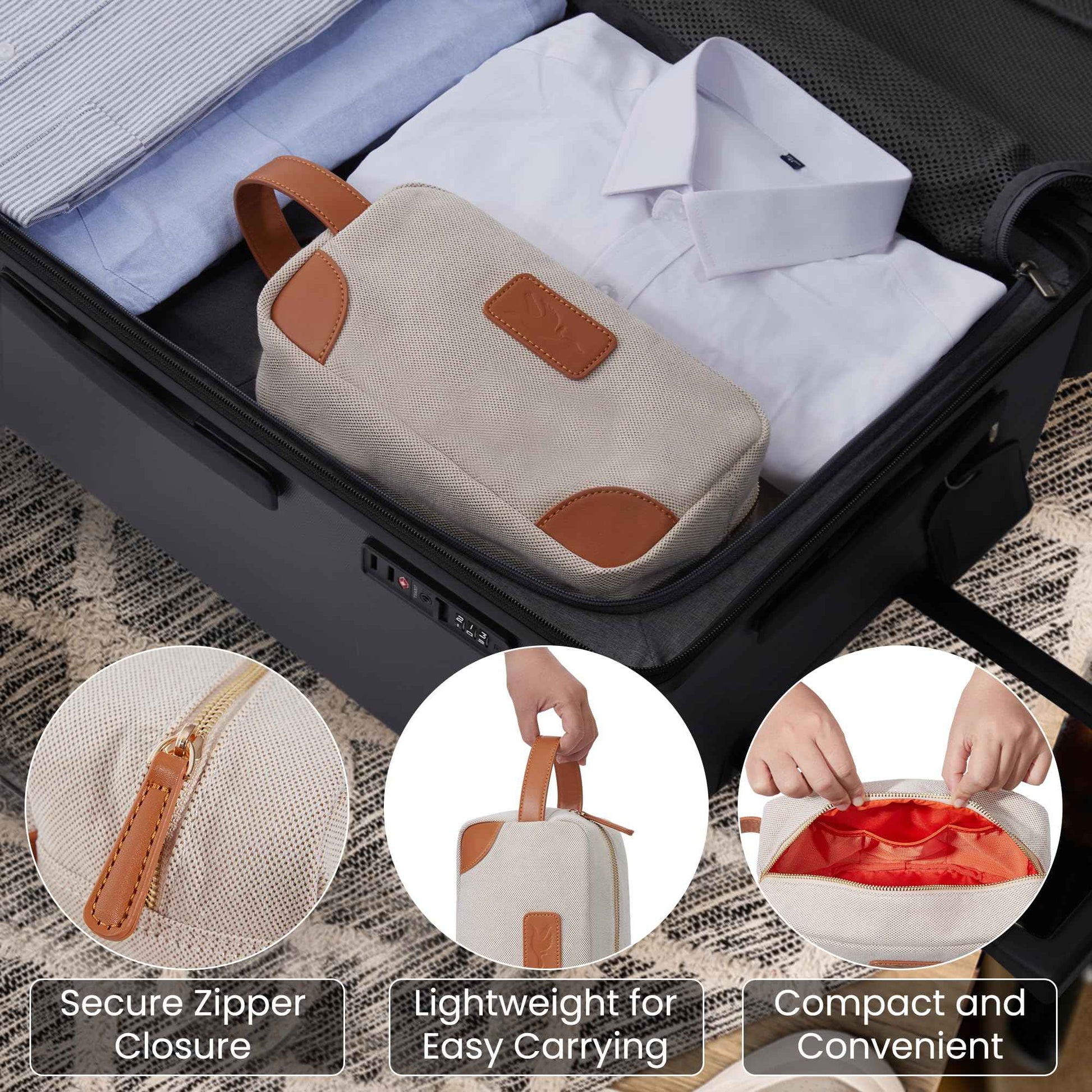 GOOSERIDE Small Makeup Bag for Women and Men - Cute Cosmetic Bag for Travel, Multipurpose Canvas Make up Pouch for Accessories, Mini Makeup Purse with Zipper and Internal Pockets for Toiletries - Sand